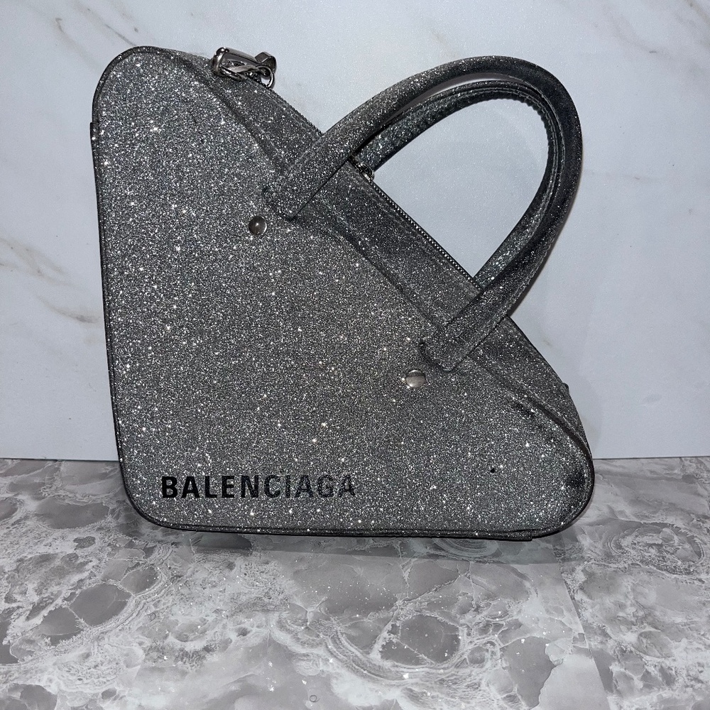 Balenciaga glitter silver triangle crossbody bag